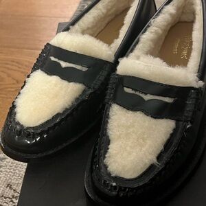 Black and Cream Slip-On Loafers with Cozy Contrast